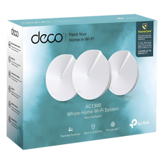 Kit 3 Routers Inalámbricos MESH Interior para Hogar / Doble Banda Wi-Fi 5 AC1300 Mbps / 2 Puerto Gigabit WAN/LAN / 4 Antenas Internas / Administración Mediante la App Deco (iOS, Android) / Protección HomeCare