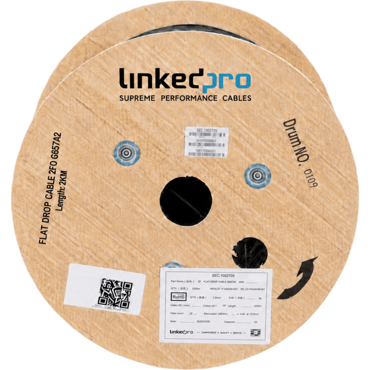 CARRETE 2 KM FIBRA OPTICA MINI FIGURA 8 G.657A2 2 HILO