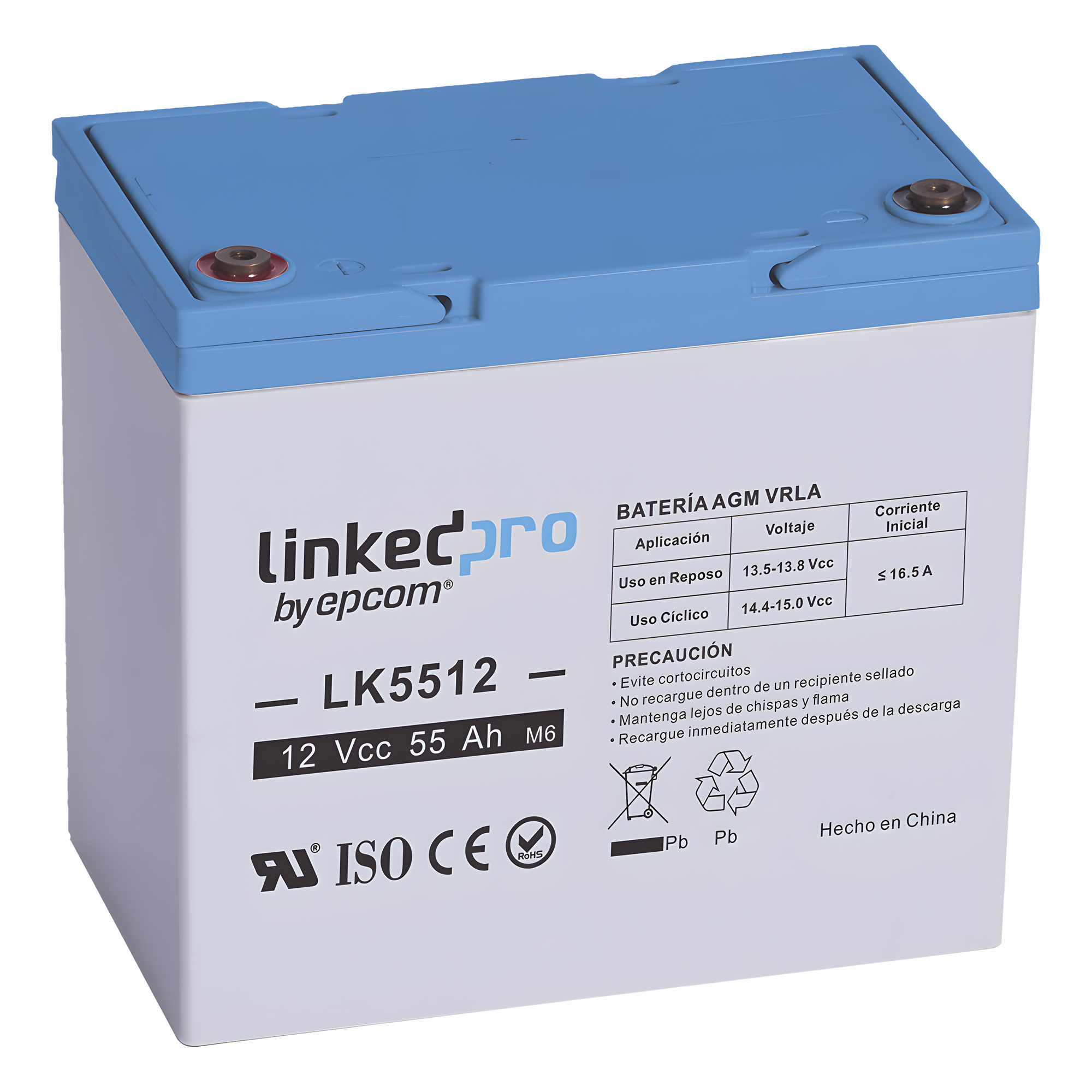Batería de respaldo 12 V | 55 Ah |  AGM | Especial para Seguridad Electrónica | UPS | Sistemas de Emergencia  | Vida útil 5 años | Terminales T2