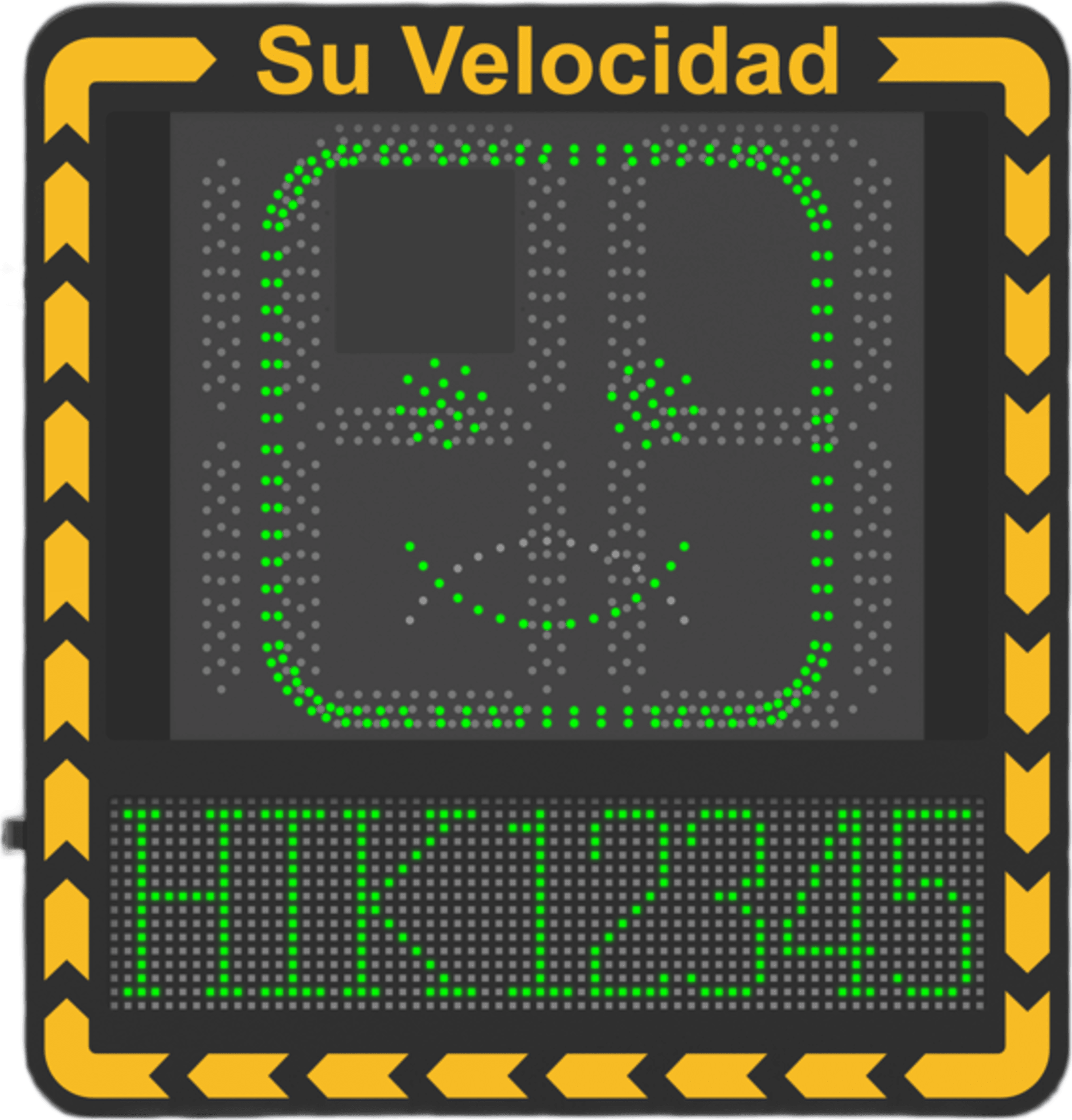 Display LED para Control de Velocidad Exterior / Distancia Visible de 100 m / LED de Alta Luminosidad y Bajo Consumo / Visualización de Velocidad con Código de Colores / IP66 / Conectividad Wi-Fi y Ethernet / Compatible con TCP/IP, HTTP, DHC