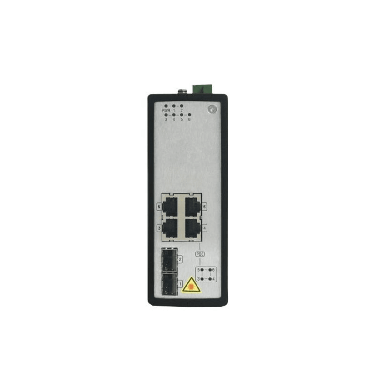 Switch Industrial No Gestionado PoE Gigabit / 4 Puertos RJ45 + 2 Puertos SFP Fibra / 120W PoE Budget / 30W por Puerto / -40°C a 75°C / Metal IP30 / Dual Power Input