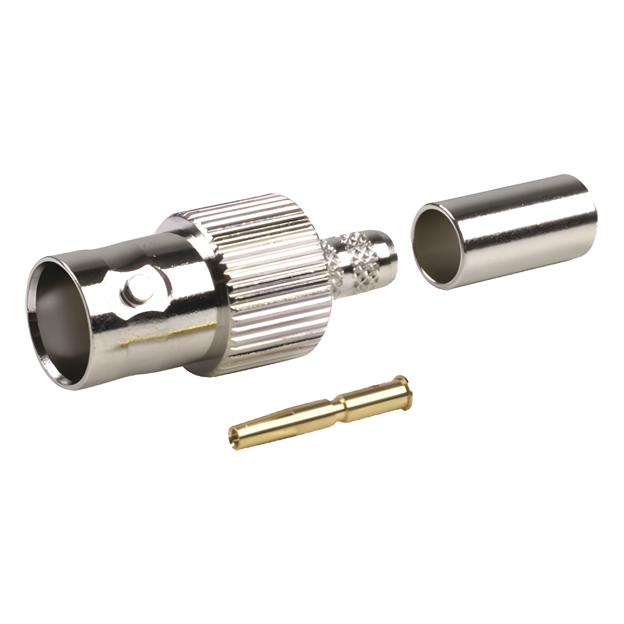 Conector BNC Hembra de Anillo para Cables RG-8/X, LMR-240, 9258, Níquel/ Oro/ Delrin.