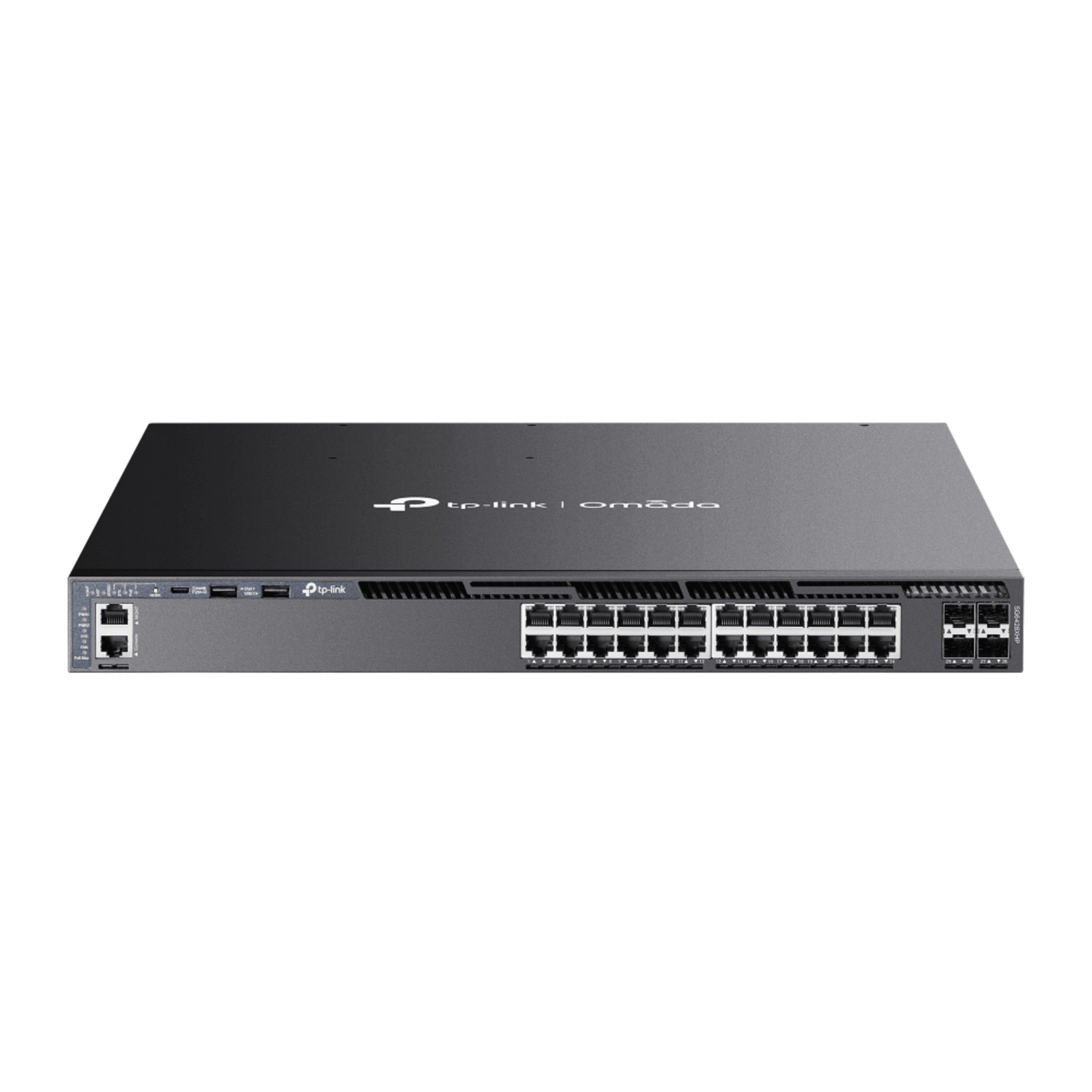 Switch Omada L3 SDN Administrable / 24 puertos PoE af/at Gigabit y 4 puertos SFP+ / Presupuesto PoE 720W / Funciones RIP, VRRP, Servidor DHCP / Administración centralizada OMADA / Fuente Redundante