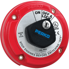 Interruptor de Desconexión de Batería Marina PERKO 9602 con Llave / 250A Continuos 360A Intermitentes / 6-32 VCC / Bloqueo en OFF / Montaje Superficie / Encendido Protegido