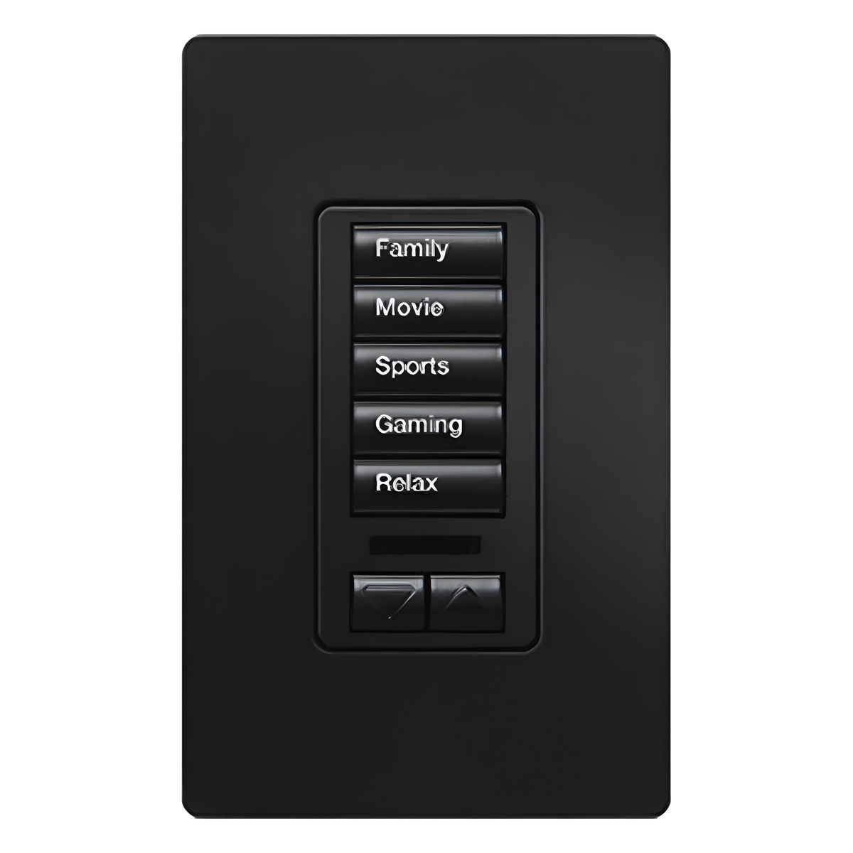 Teclado de pared para RadioRA 2 con 5 botones programables y par de botones subir/bajar, retroiluminado y grabable, para control de iluminación y cortinas, color Midnight