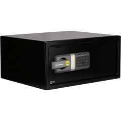 Caja Fuerte Electrónica Residencial / Apertura por Código 3-8 Dígitos / Llave de Emergencia / Puerta Acero Reforzado / Bloqueo 5 Minutos / Alimentación 4 Pilas AA / Indicadores LED