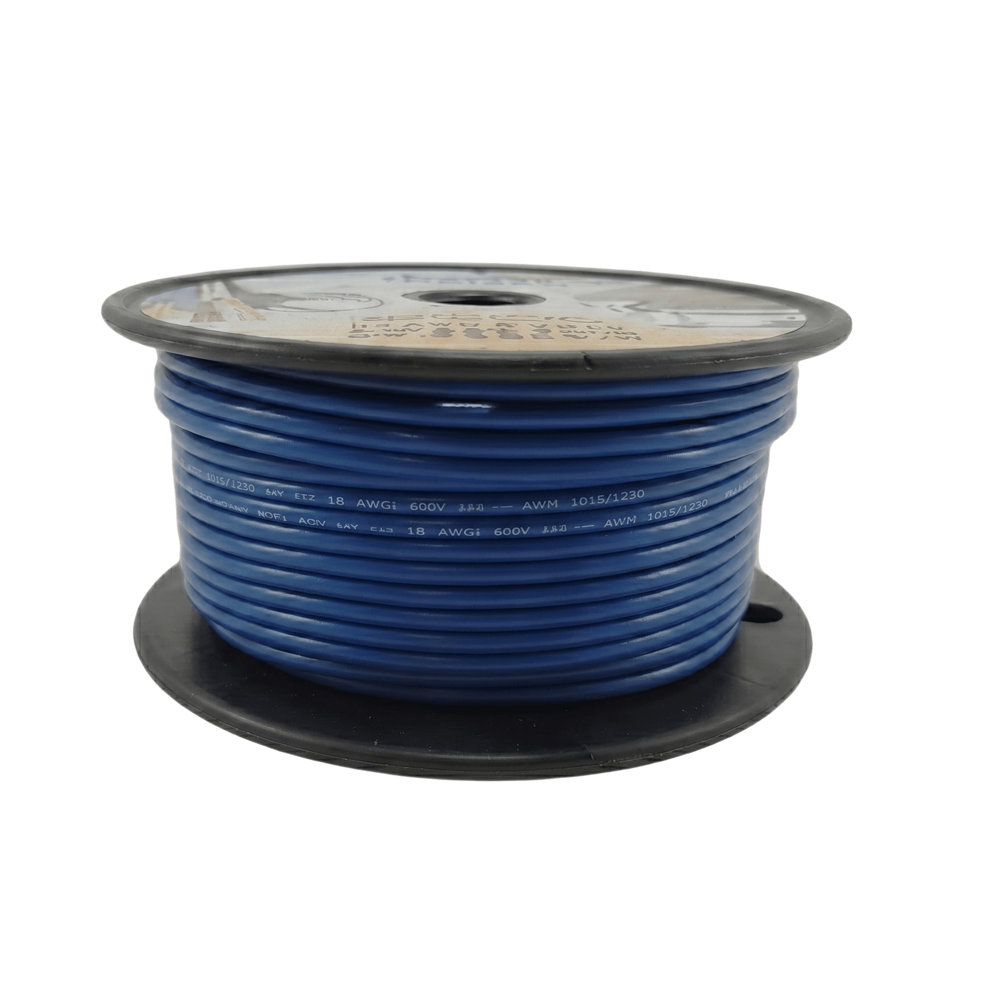 Cable Eléctrico Color Azul Calibre 14 / UL 1015-1230 / 600 Voltios / Temperatura 105°C Seco 75°C Húmedo / Cobre Estañado Clase K / Aislante PVC Retardante de Llama VW-1 / Resistente a Humedad Abrasión Ácido Combu