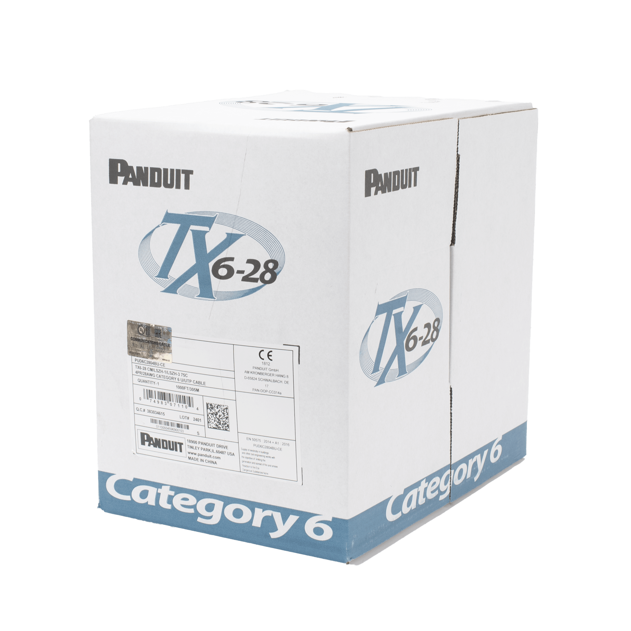 Bobina de Cable UTP 305 Metros (1000 Pies) de Cobre TX6-28Æ, Blanco, Categoría 6, Diámetro Reducido (28 AWG), CM/LSZH, de 4 Pares