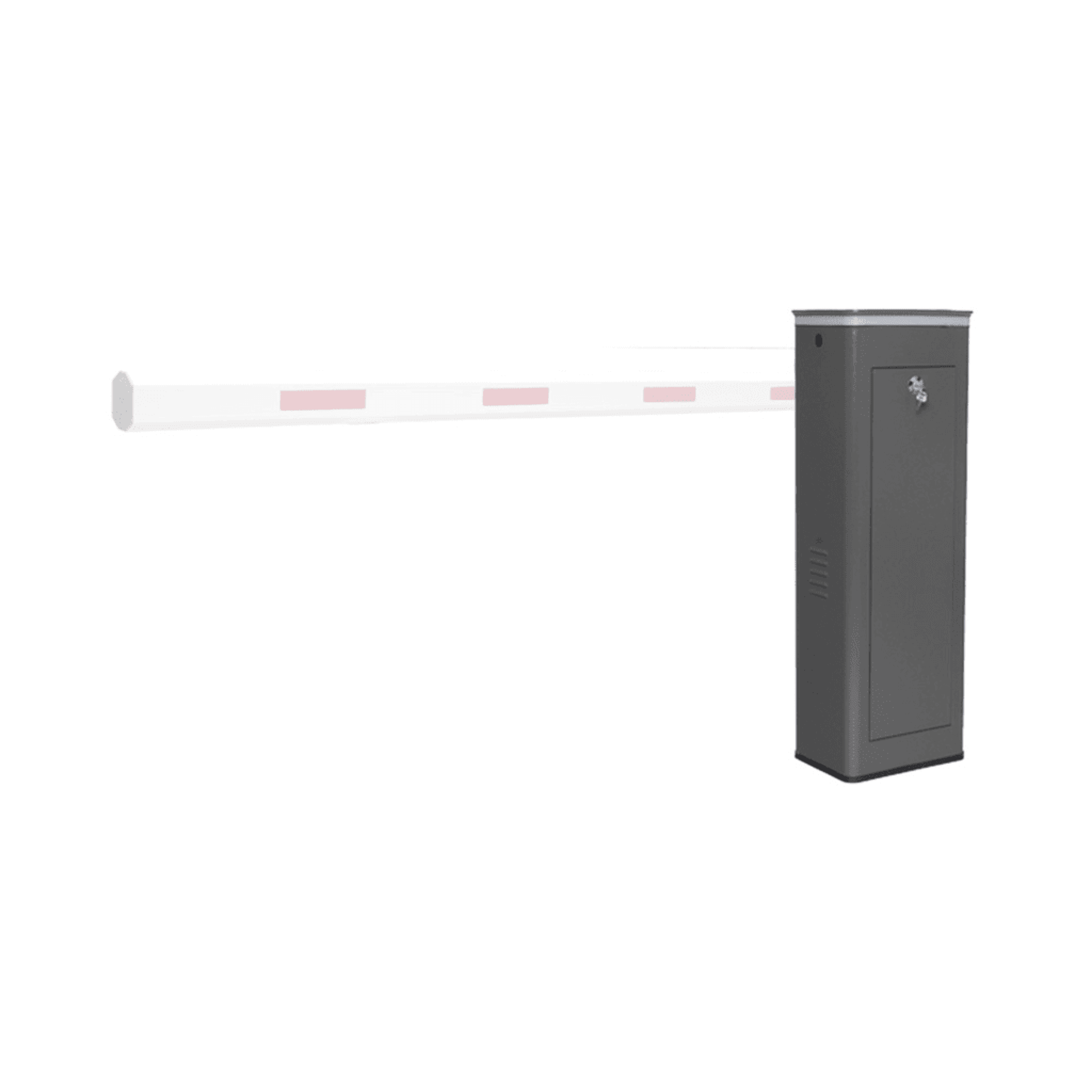 Barrera Vehicular Izquierda / Soporta Brazo Recto de Hasta 8 Metros / Soporta Brazo Articulado de 6 Metros / Movimiento fluido / Diseño Elegante Color Gris / Con Corona Led Semaforizada