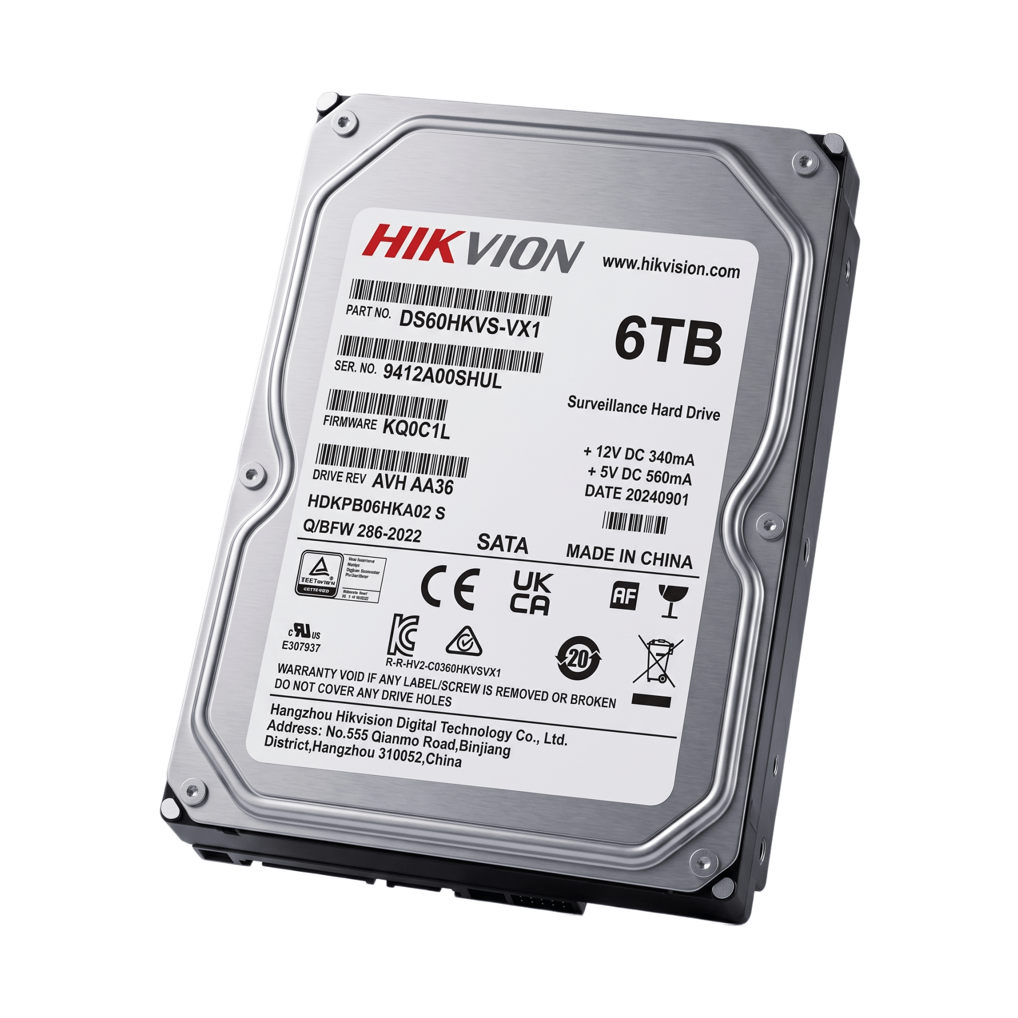 Disco Duro para Videovigilancia / 6 TB / SATA 6.0 Gb/s / 5400 RPM / 256 MB Buffer / Soporta 64 Cámaras HD / Operación 24/7 / 180 TB/Año / MTTF 1M Horas