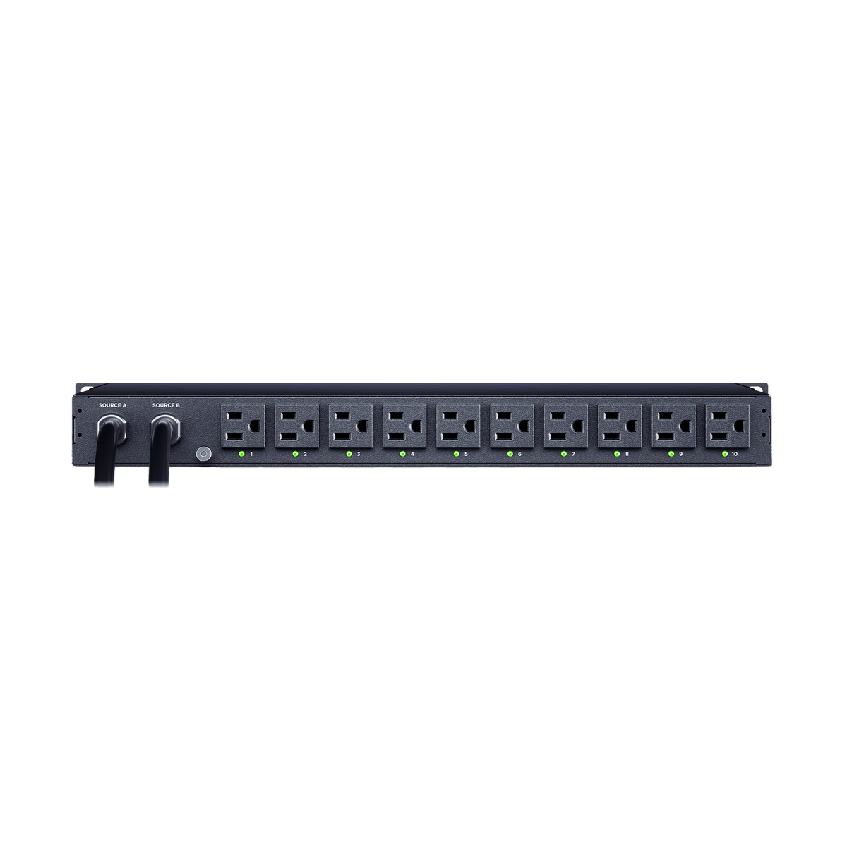 PDU ATS (Fuente Redundante Auto-transferible) Monitoreable, Para Distribución de Energía, 2 Entradas 120 Vca NEMA5-15P, Con 10 Salidas NEMA 5-15R, Horizontal 19in, 1UR