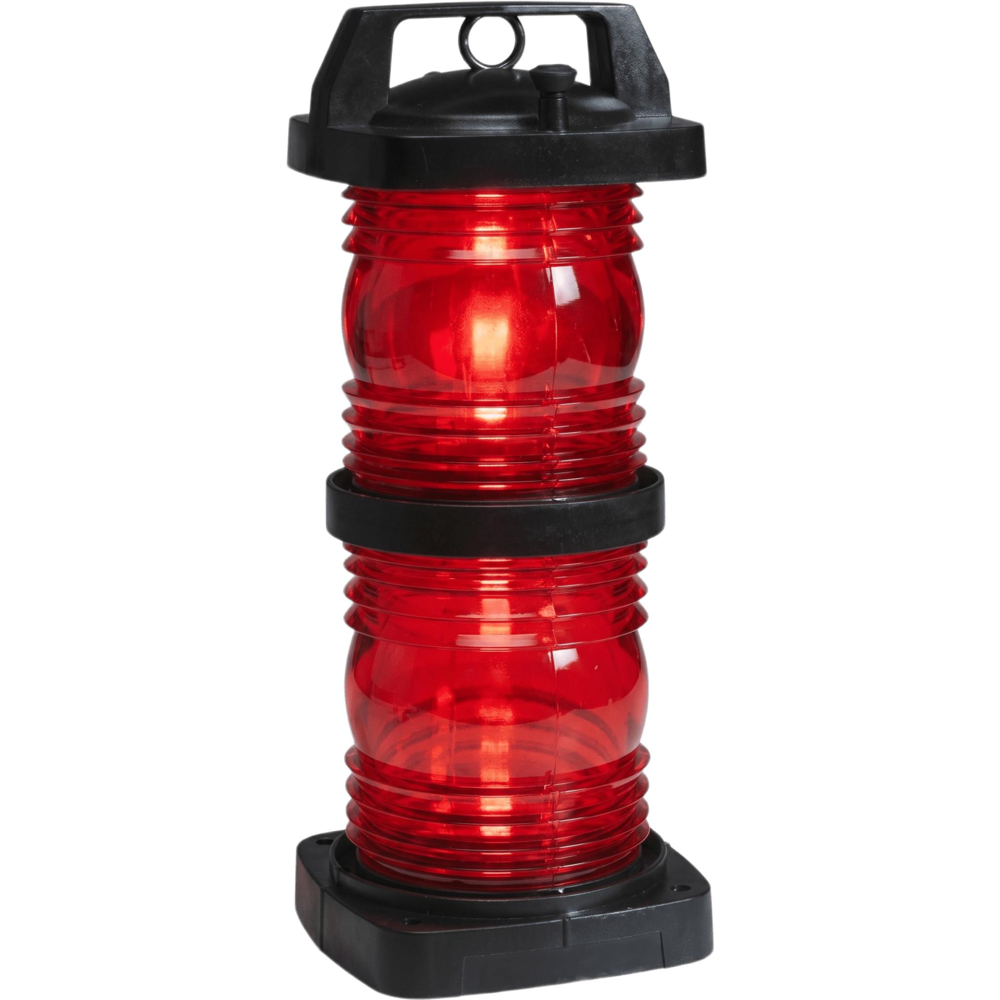 Luz Doble Lente Color Rojo / Visibilidad 360° / Alcance 3 Millas Náuticas / Policarbonato Negro Relleno de Fibra / Zócalo Prefocalizado Mediano Pre-Cableado