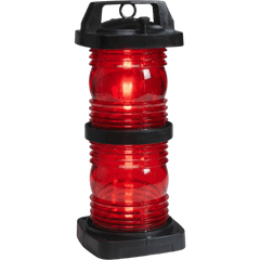 Luz Doble Lente Color Rojo / Visibilidad 360° / Alcance 3 Millas Náuticas / Policarbonato Negro Relleno de Fibra / Zócalo Prefocalizado Mediano Pre-Cableado