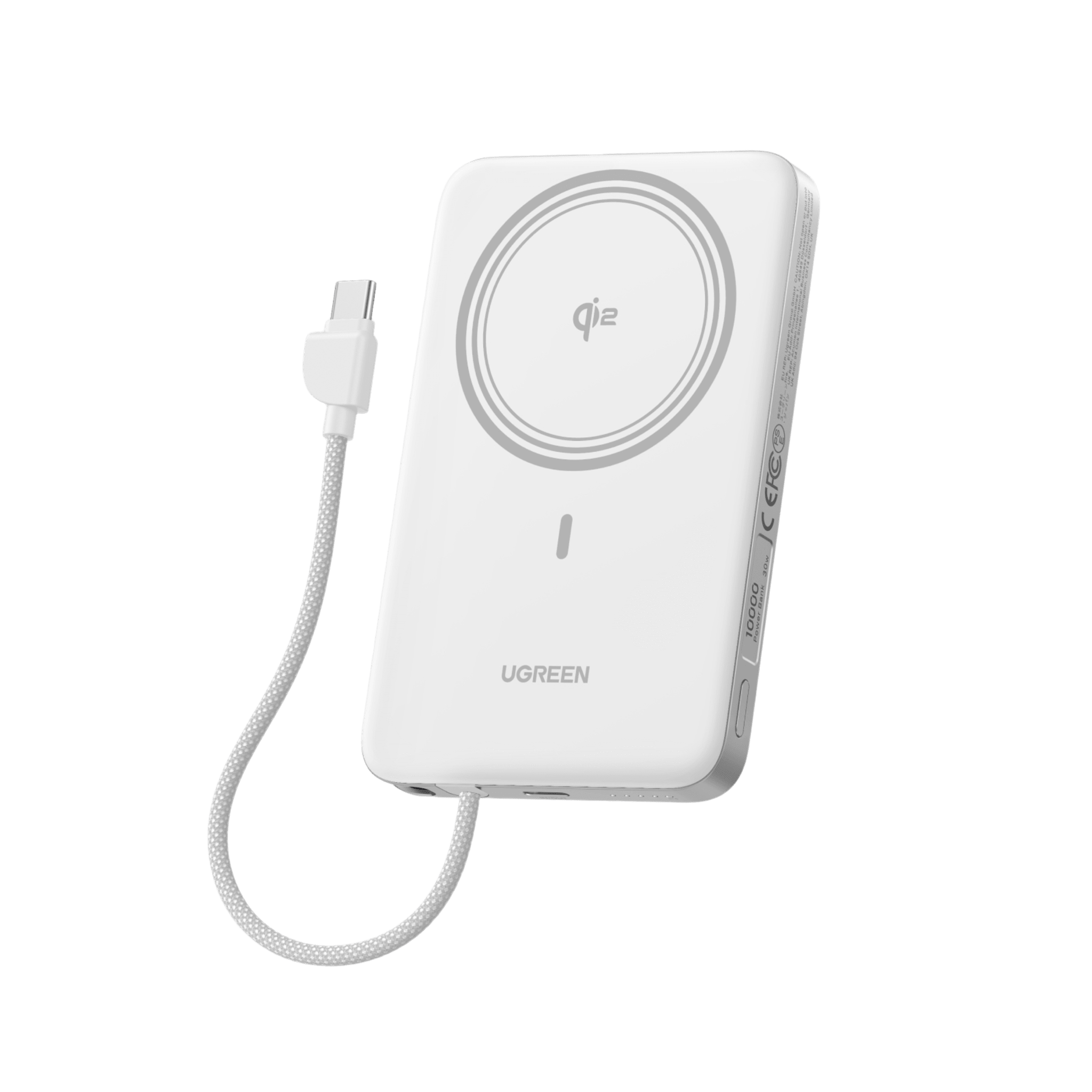 Banco de Energía Magnético Inalámbrico / 10000 mAh / 30W USB-C PD+PPS / Cable USB-C Integrado 30W / Carga Inalámbrica Magnética 15W / Doble Celda 5000 mAh / Pantalla LED / 39.2 Wh