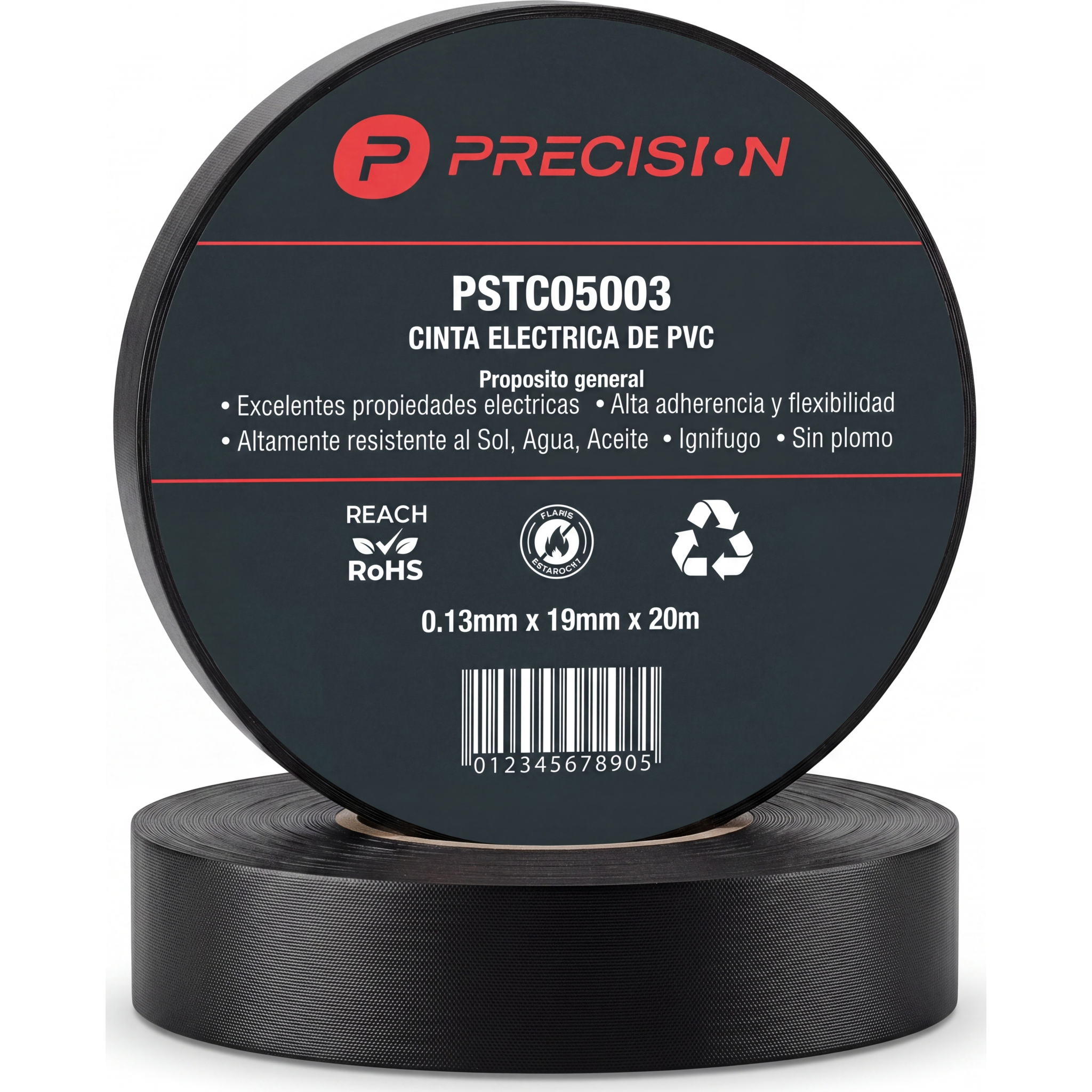 Cinta de Aislar de Vinilo PVC / Uso General / Espesor 0.13 mm / Ancho 19 mm / 20 m de Largo / Color Negro