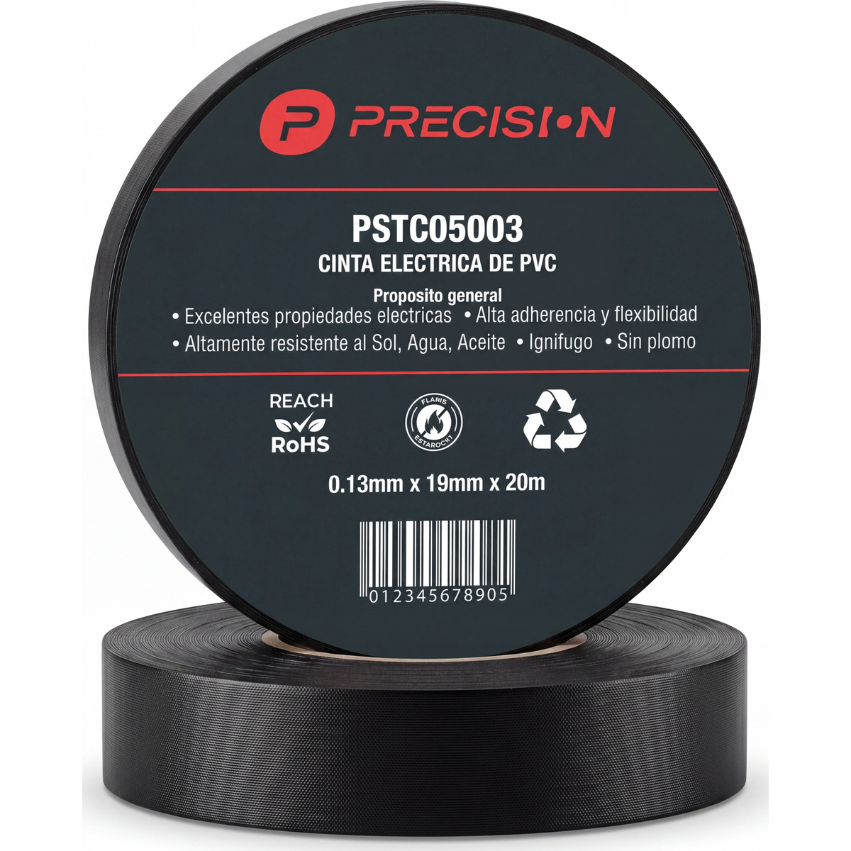 Cinta de Aislar de Vinilo PVC / Uso General / Espesor 0.13 mm / Ancho 19 mm / 20 m de Largo / Color Negro