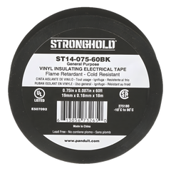Cinta Eléctrica STRONGHOLD para Aislar, de PVC, Uso General Reparación y Mantenimiento, Grosor de 0.18mm (7 mil), Ancho de 19mm, y 18m de Largo, Color Negro