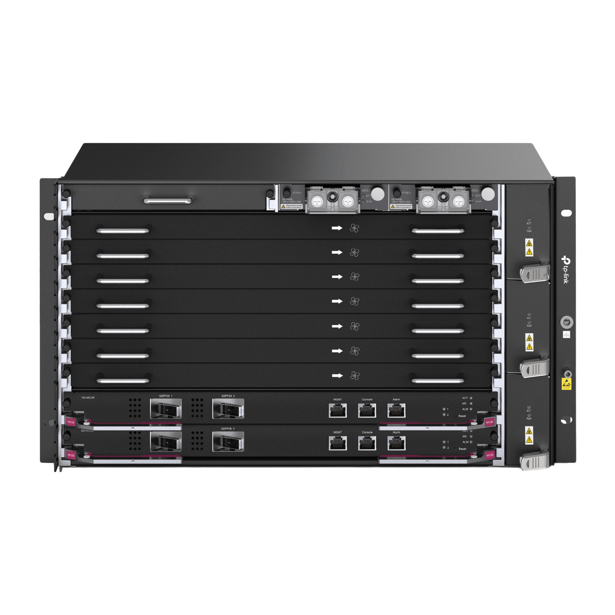 Chassis Optical Line Terminal (OLT) / 7 Slots de Servicio / 160 Gbit/s por Slot / GPON 2.5Gbps + XGS-PON 10Gbps / Gestión Centralizada DPMS / 1:256 Split Ratio / Dual Main Control Redundante / L2+L3 Avanzado