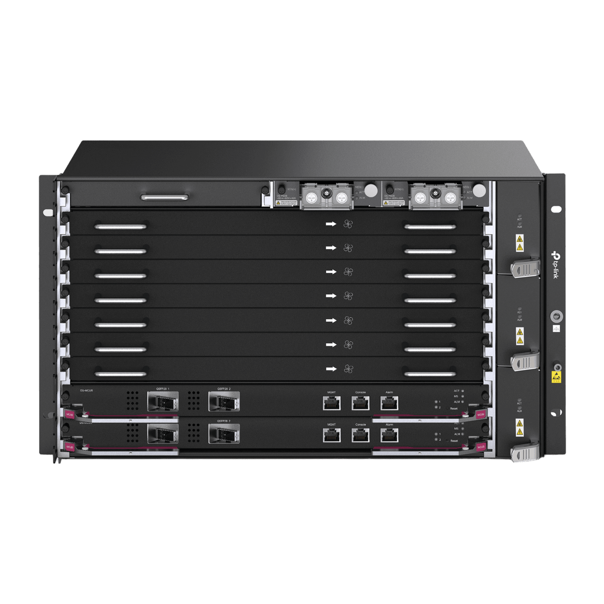 Chassis Optical Line Terminal (OLT) / 7 Slots de Servicio / 160 Gbit/s por Slot / GPON 2.5Gbps + XGS-PON 10Gbps / Gestión Centralizada DPMS / 1:256 Split Ratio / Dual Main Control Redundante / L2+L3 Avanzado