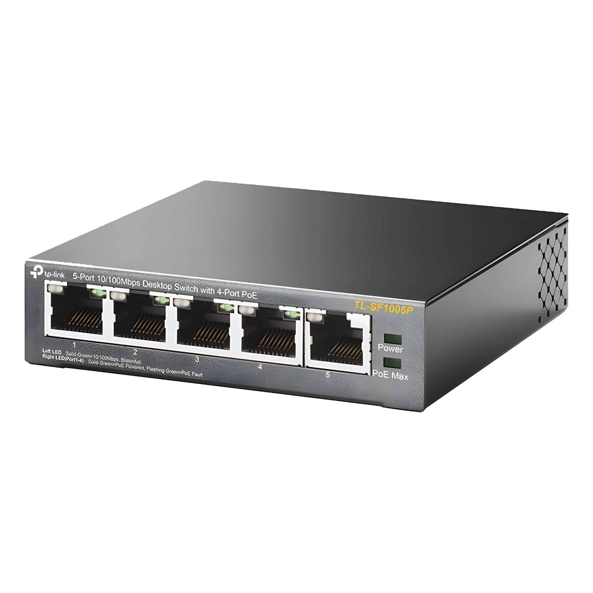 Switch PoE no Administrable de escritorio / 5 puertos 10/100 Mbps / 4 puertos PoE af/at / Presupuesto 67 W / Modo Extensor hasta 250 m / Calidad video prioritaria
