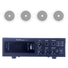KIT de Amplificador de 120W para Escritorio | 4 Altavoces de Plafón de 4" | 3 - 6W | Sistema 70/100V