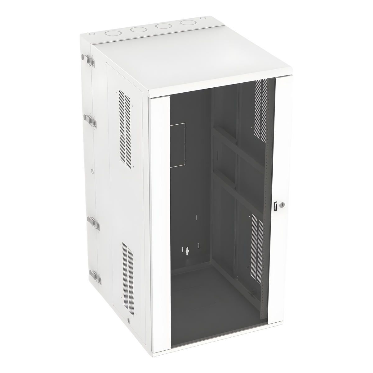Gabinete PanZone de Montaje en Pared, de 19in, Puerta con Ventana de Seguridad, 26 UR, 762mm de Profundidad, Color Blanco