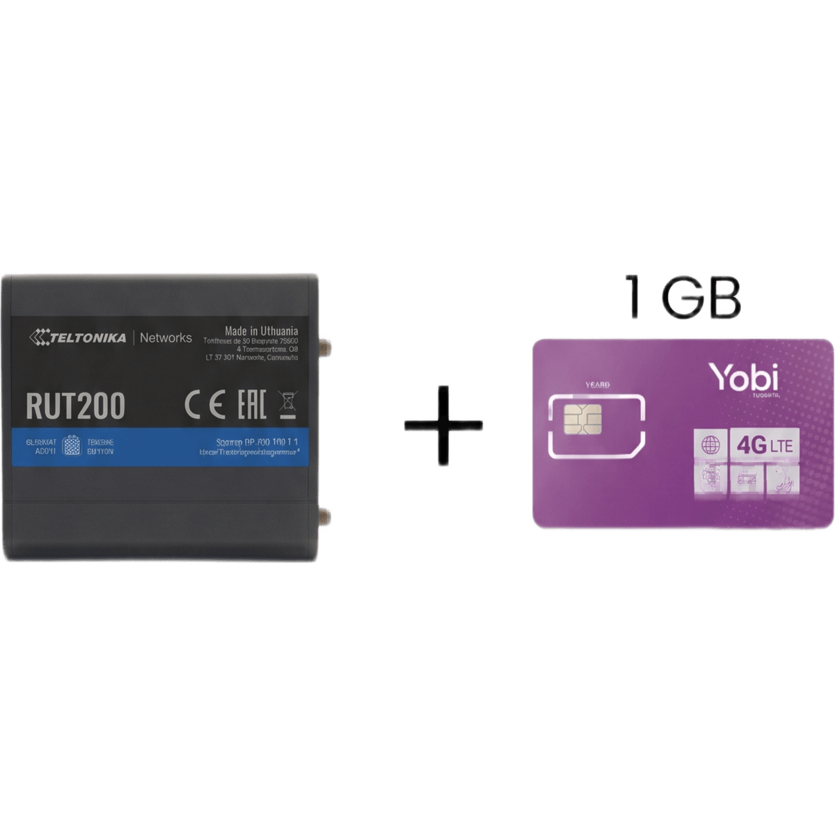 Router Teltonika LTE/4G RUT200 + SIM de YOBI de 1GB por Mes durante un año de servicio (solo datos)