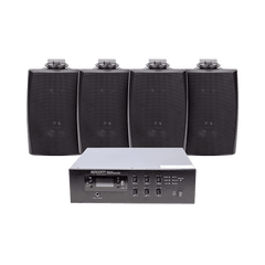 KIT de Amplificador de 240W para Escritorio | 4 Altavoces de Pared color Negro 2.5W - 20W | Sistema 70/100V