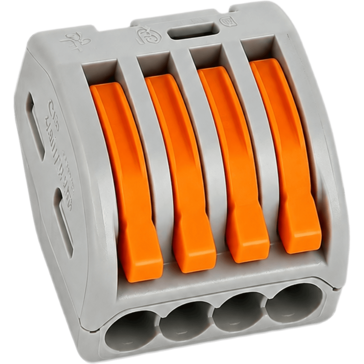 Conector Rápido Push-in con Palanca para Empalmes Eléctricos / Reutilizable y sin Herramientas / 4 Vías / 32 A / Paquete con 100 Piezas