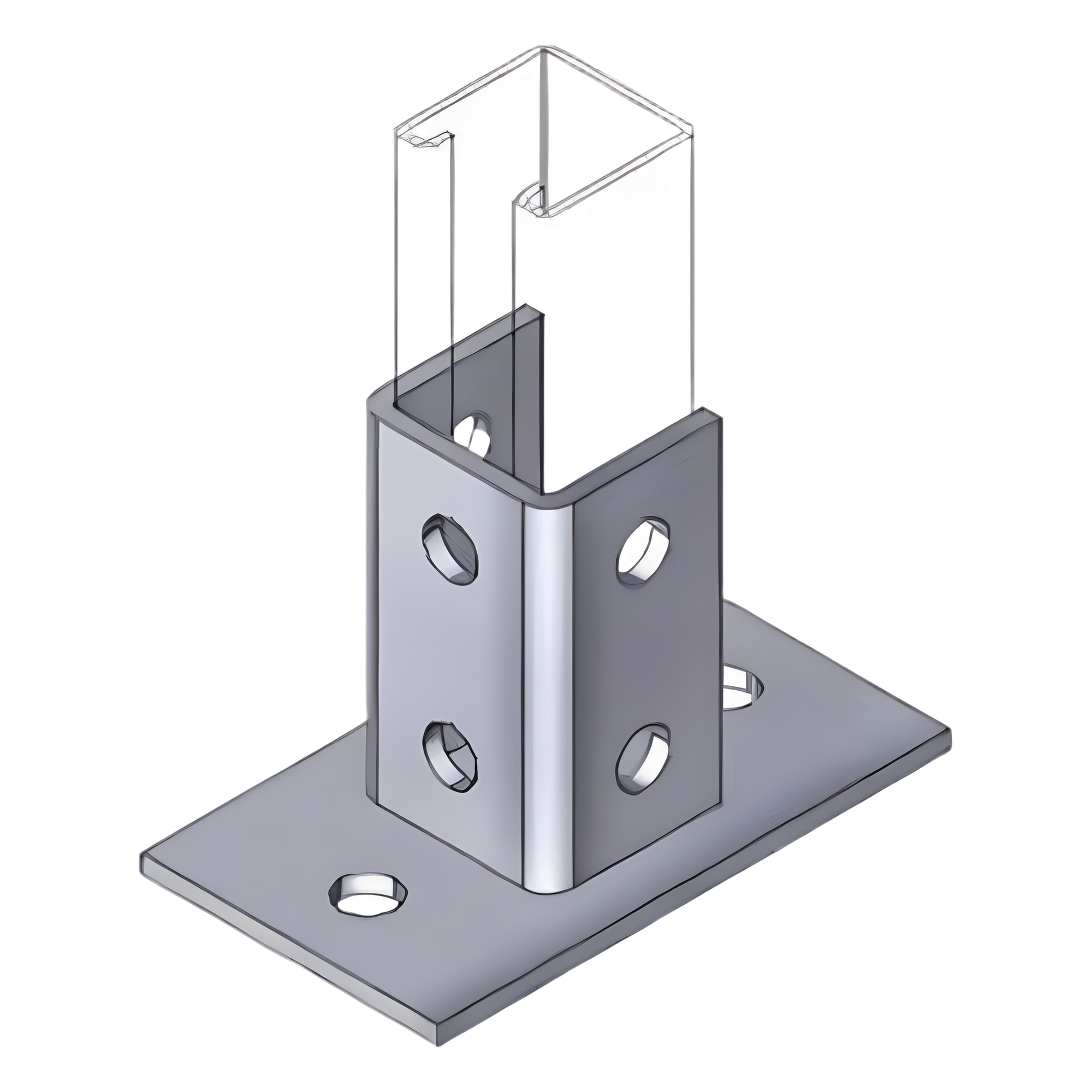 Base Cuadrada con 4 Perforaciones para Perfil Sencillo.