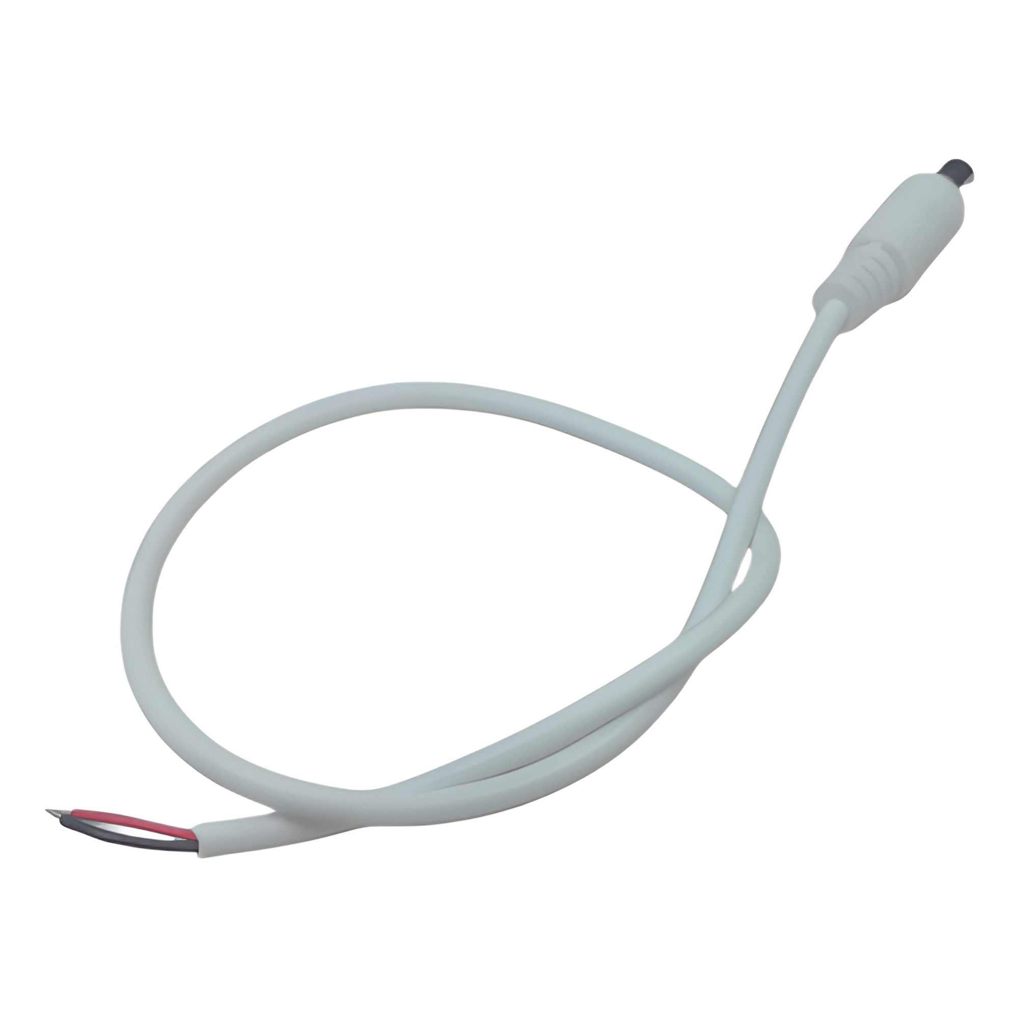 Cable con Conector Macho (Pigtail) | Forro Blanco |  Alimentación para Vcc con Puntas Libres | Polarizado | Largo 22 cm (8.66 Pulgadas) / Calibre 22AWG.