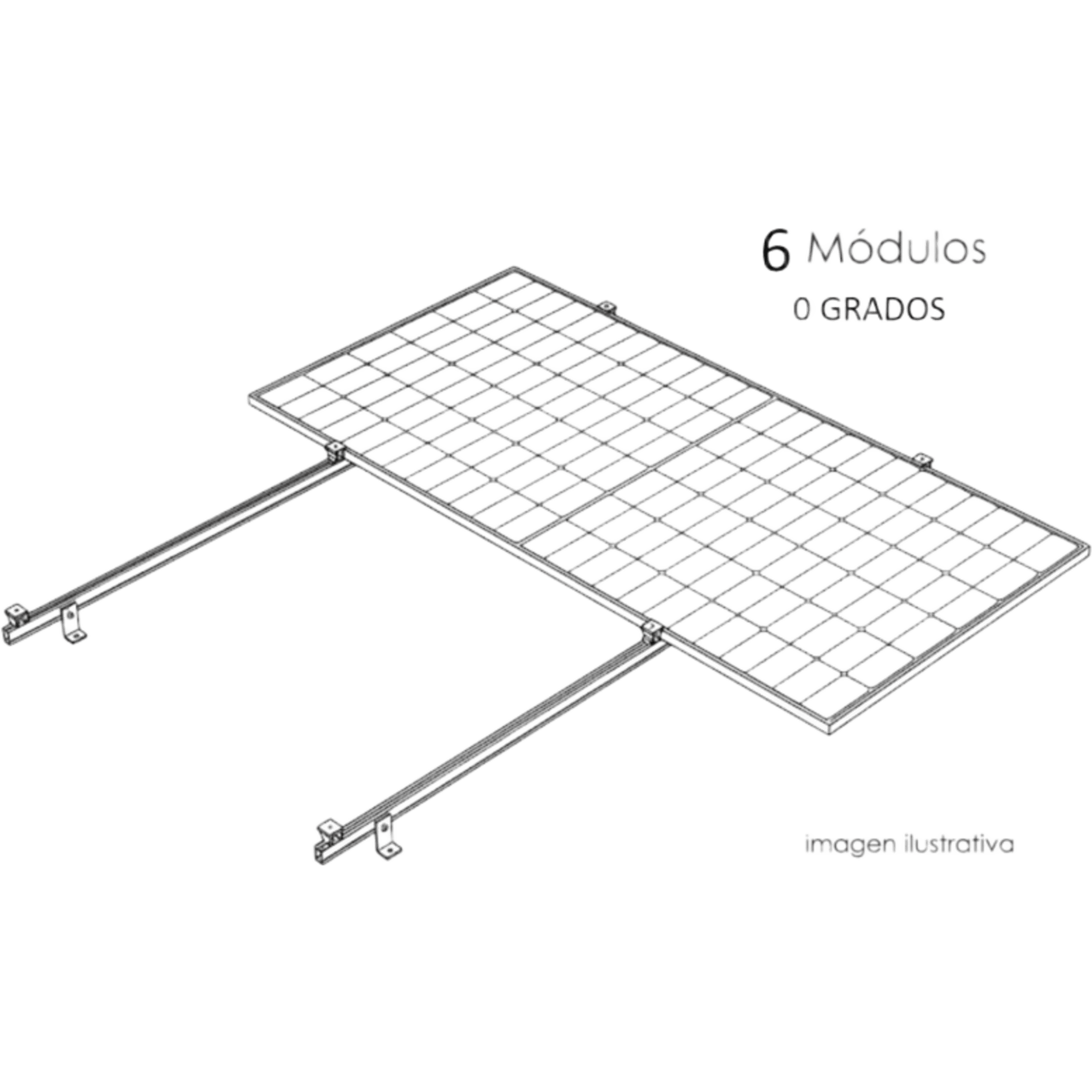 Kit Basel Sistema de Montaje Fotovoltaico Para 6 Módulos a 0° / Velocidad de Viento 170 km/h / Módulo 2.382 m x 1.134 m (7.81 ft x 3.72 ft) / Potencia 645 W