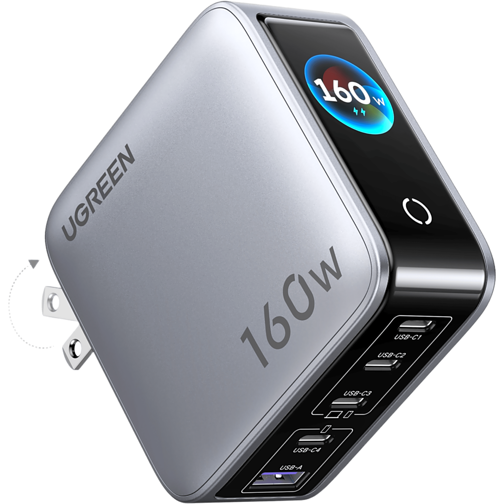 Cargador Rápido GaN de 5 Puertos 160W / Pantalla TFT Inteligente / Control por App / 140W por Puerto / Carga Simultánea 5 en 1 / Asignación Inteligente SmartCharge® / Protección Térmica Thermal Guard™