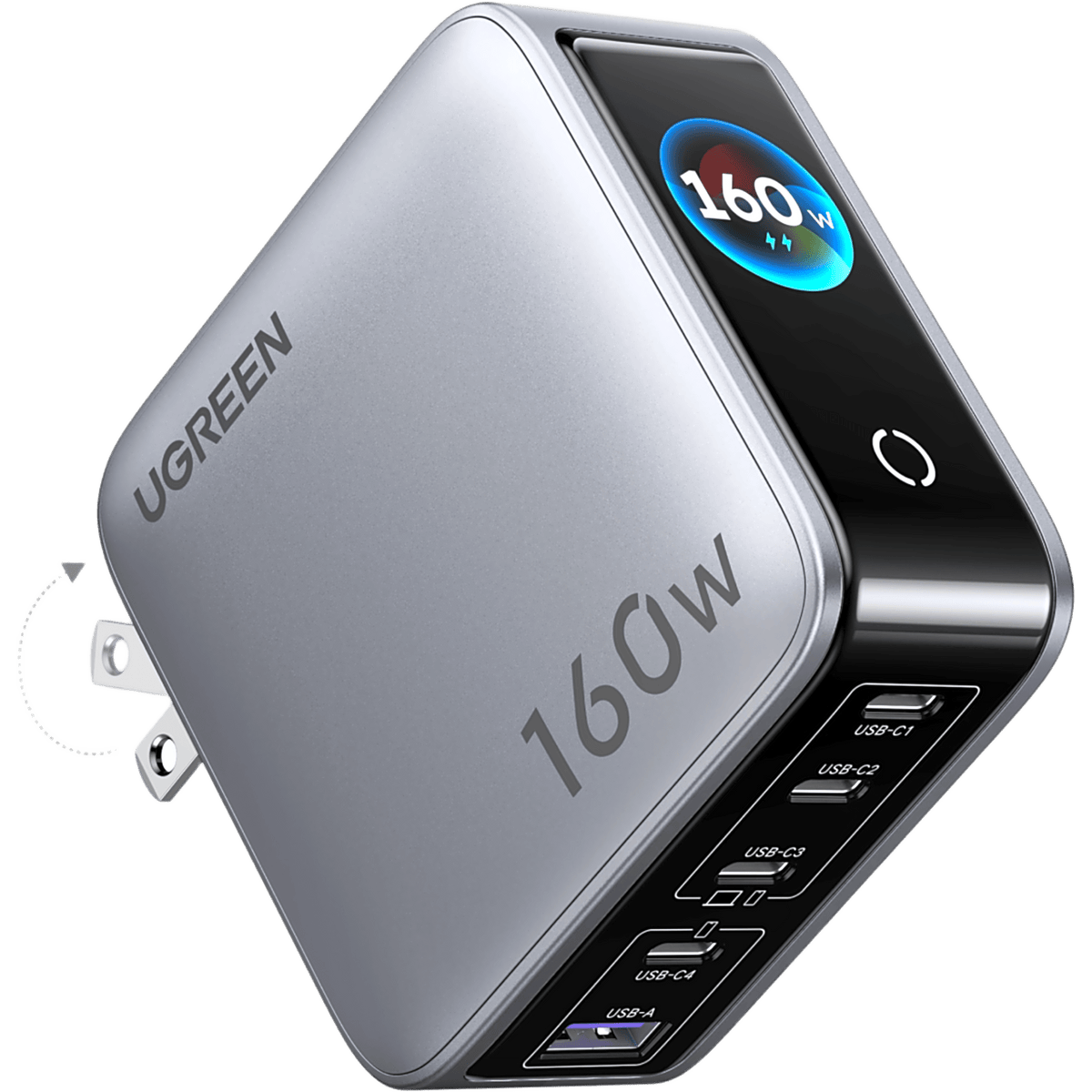 Cargador Rápido GaN de 5 Puertos 160W / Pantalla TFT Inteligente / Control por App / 140W por Puerto / Carga Simultánea 5 en 1 / Asignación Inteligente SmartCharge® / Protección Térmica Thermal Guard™