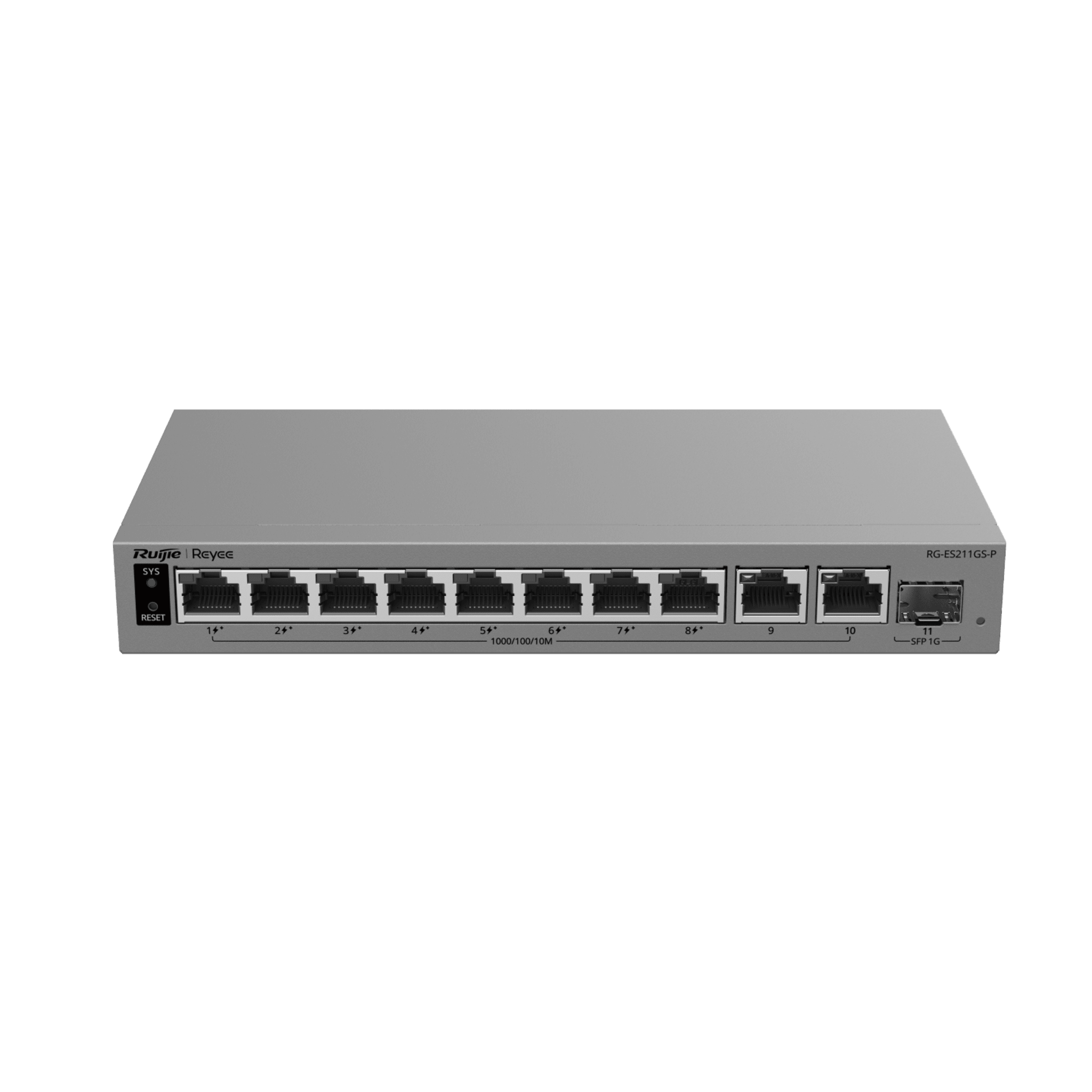 Switch PoE Gigabit Smart Cloud-Managed / 11 Puertos / 8 Puertos PoE+ 120 W / 1 Puerto SFP Uplink / Capa 2 / Diseño Sin Ventilador / Protección 6 kV / Gestión Cloud de por Vida / Metal