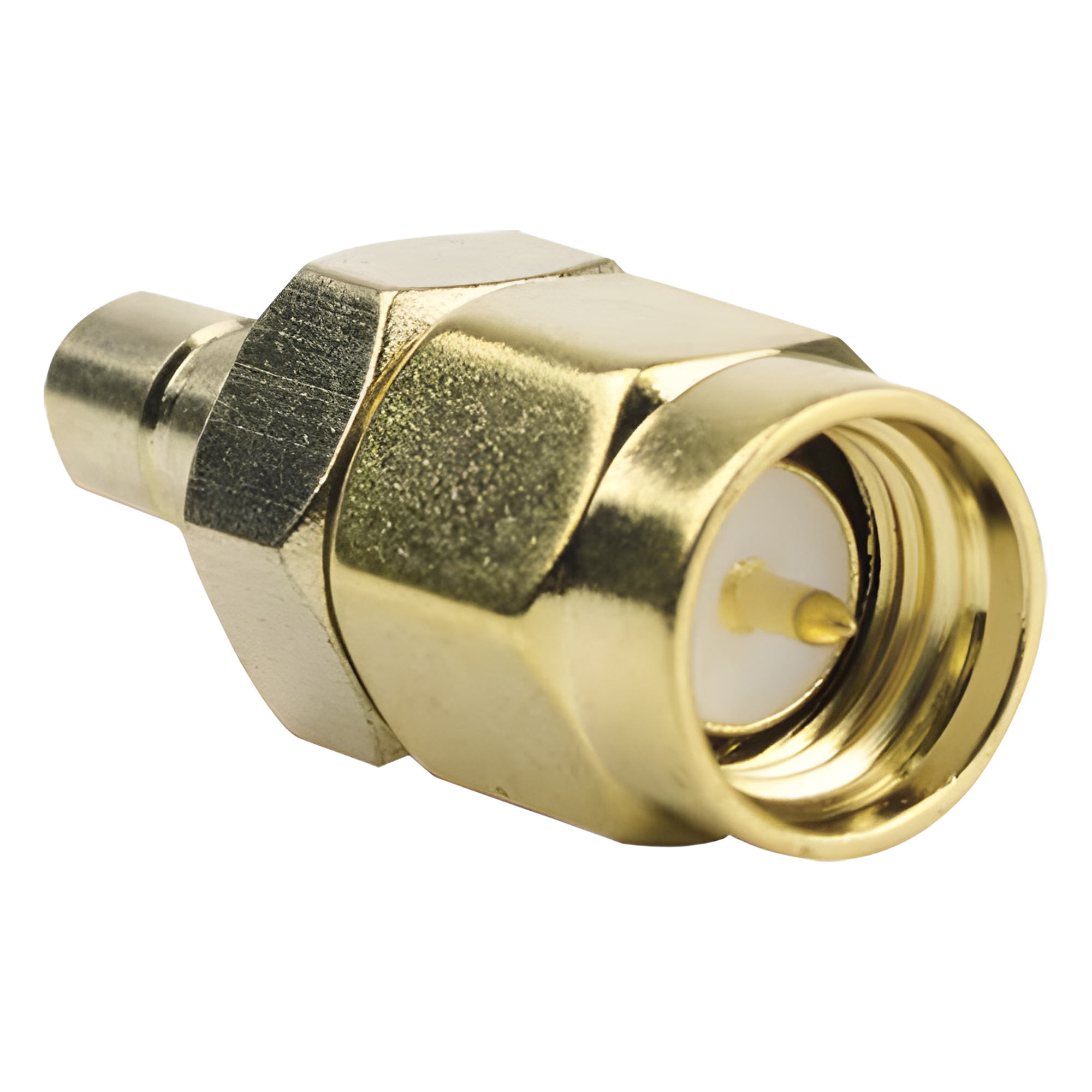Adaptador Coaxial en Línea, de Conector SMA Macho a SMB Hembra, Oro/ Oro/ Teflón.