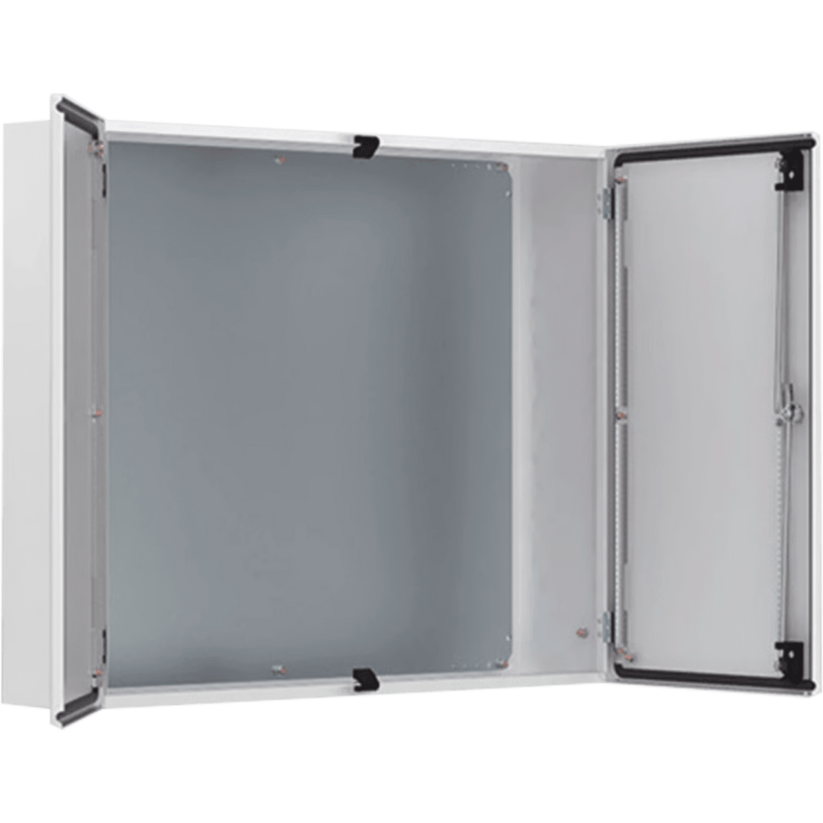 Gabinete de Doble Puerta MAD / 1000 x 1000 x 300 mm (39.37 x 39.37 x 11.81 in) / NEMA Tipo 12 / IP55 / IK10 / Acero Dulce 1.5 mm / Placa de Montaje Incluida / Gris Claro RAL 7035