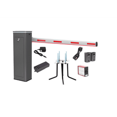 Kit COMPLETO Barrera Derecha XBS Con Corona LED / Brazo Iluminado de 5M / Incluye Sensor de Masa, Transformador, Lazo Magnético, Ancla, Fotoceldas y 2 Controles Inalámbricos