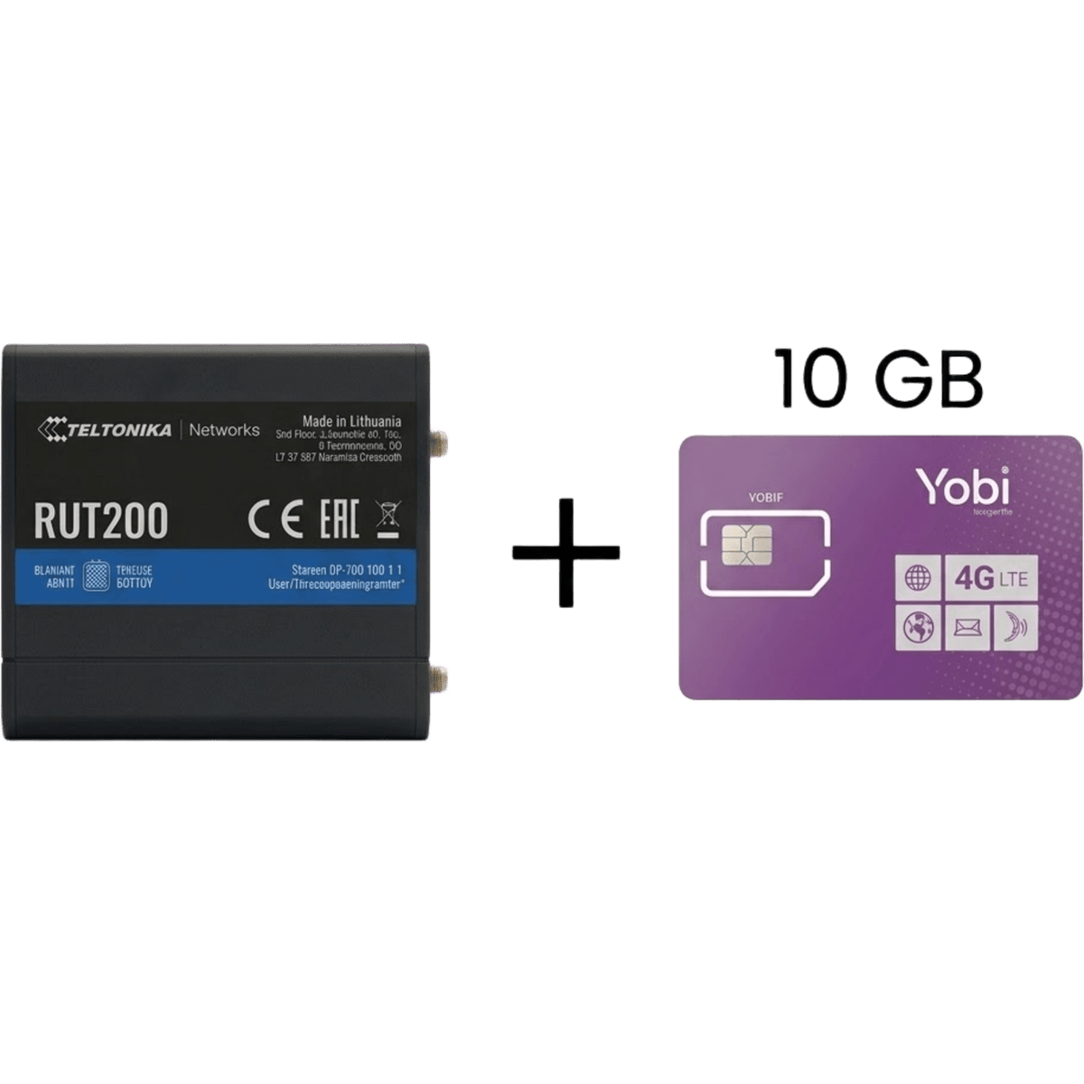 Router Teltonika LTE/4G RUT200 + SIM de YOBI de 10GB por Mes durante un año de servicio (solo datos)