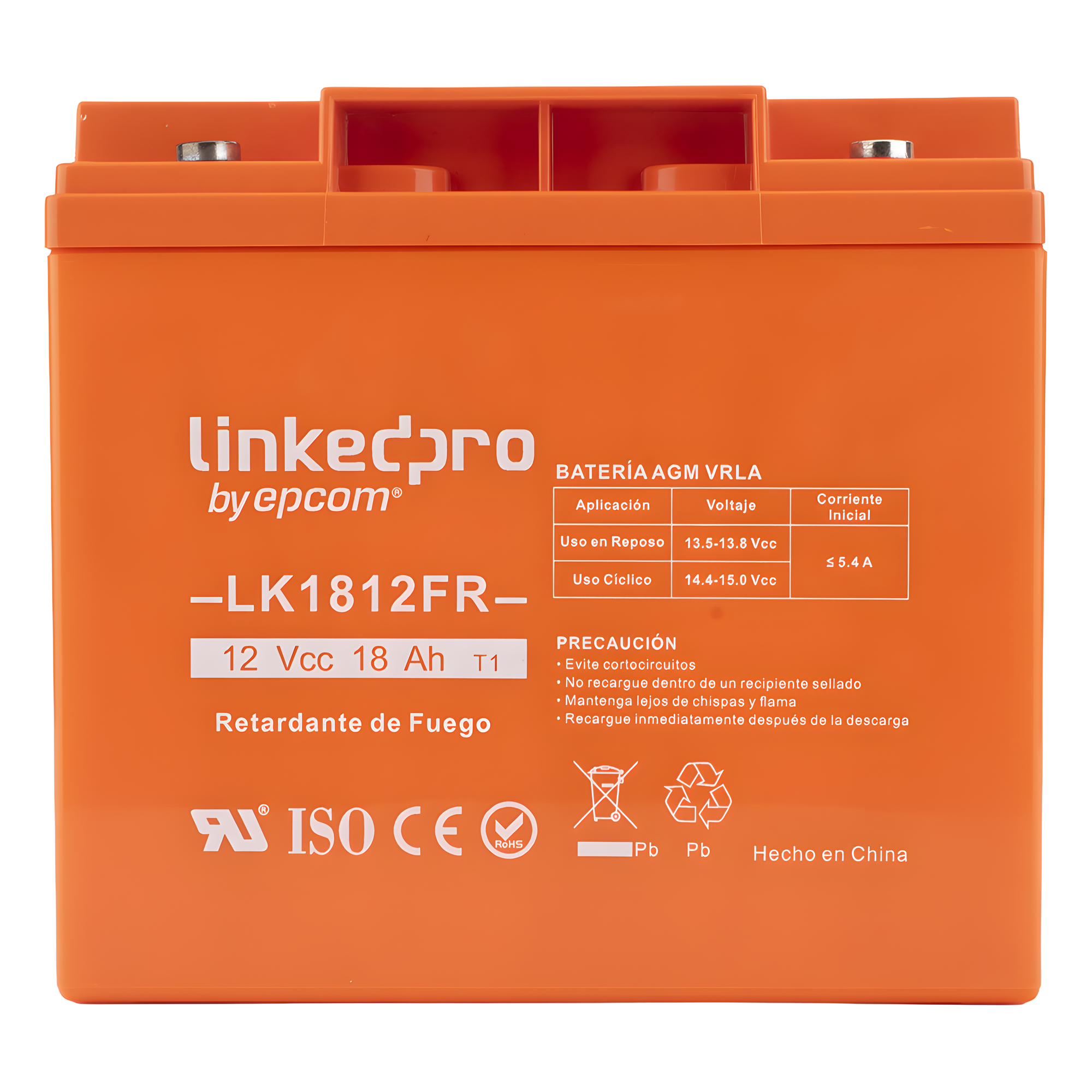 Batería de respaldo 12 V |  18 Ah | AGM | Certificada UL94-V0 Retardante a la Flama  | Especial para Seguridad Electrónica | UPS | Sistemas de Emergencia | Vida útil 5 años | Terminales M5