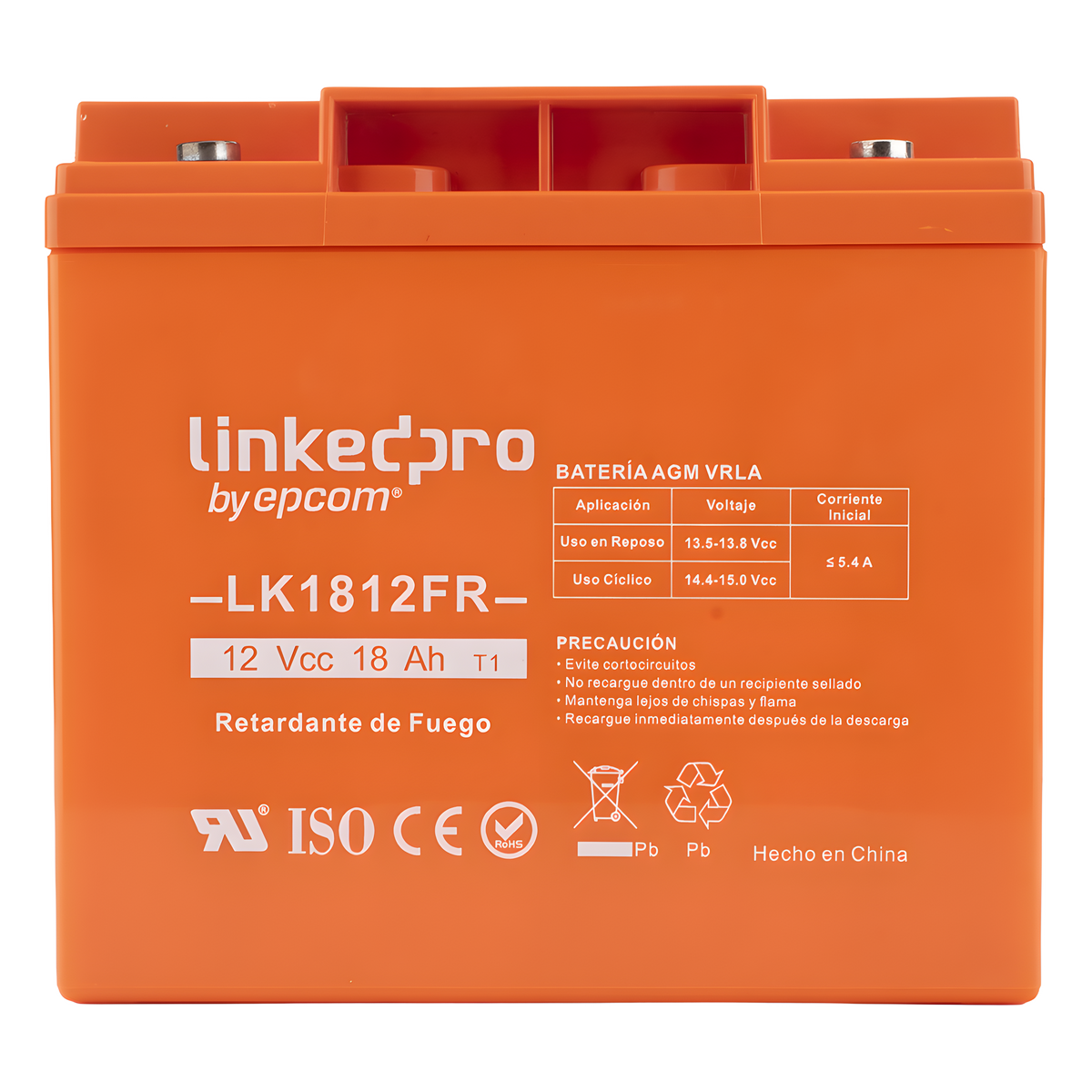 Batería de respaldo 12 V |  18 Ah | AGM | Certificada UL94-V0 Retardante a la Flama  | Especial para Seguridad Electrónica | UPS | Sistemas de Emergencia | Vida útil 5 años | Terminales M5
