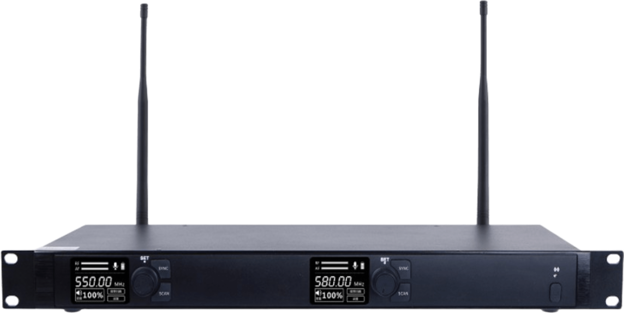 Receptor Inalámbrico Dual Canal Digital U-Band | 4 Bandas de Frecuencia (470-830 MHz) | Transmisión Digital pi/4-DQPSK | Pantalla TFT-LCD 2.2" | Anti-Interferencia con ID Code Pilot | Salidas Balanceadas y Desbalanceadas | Ecualizacion