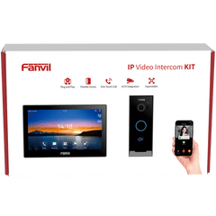 Kit Videoportero IP / Estación Interior i504W + Frente de Calle i60 / Pantalla Táctil 7" HD / Videollamadas H.264/H.265 / Wi-Fi Dual Band / PoE / App Fanvil Link / ONVIF / 10,000 Tarjetas RFID