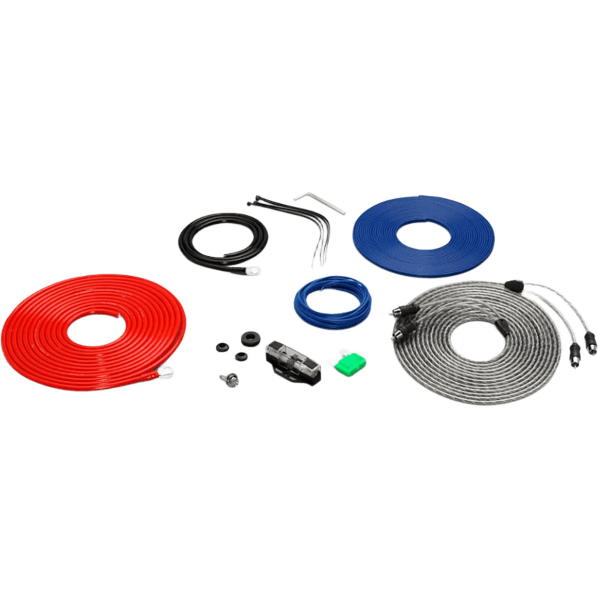 Kit de Conexión para Amplificador / Capacidad 30 A / Sistema 12 V / Cable Principal 8 AWG / Fusible MAXI 30 A / Incluye Cable de Alimentación 5.18 m (17 ft) / Cable de Tierra 0.91 m (3 ft) / Cable de Encendido Remoto 5.18 m (17 ft) / Cable d