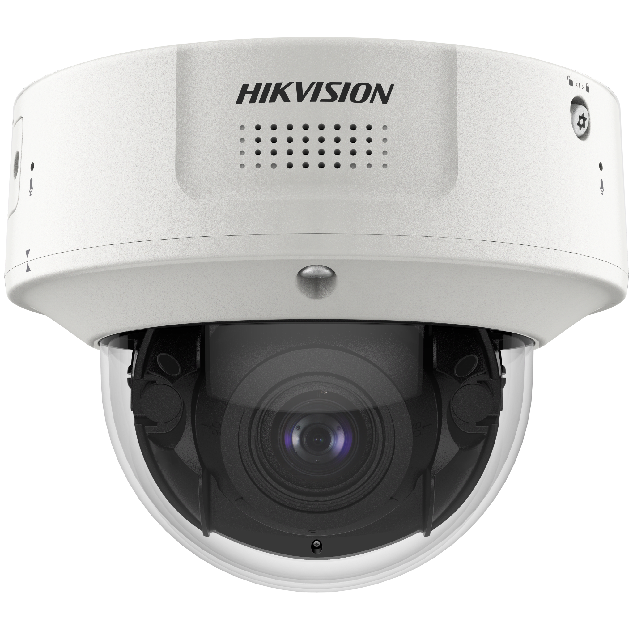 Domo IP 8 Megapixel / Lente Mot. 2.8 a 12 mm /  DARKFIGHTER / WDR 120 dB / IK10 / 30 mts IR / Conteo Facial / Detección Facial / Interior / PoE / Búsqueda por Atributos / Micrófono Integrado / Micro SD
