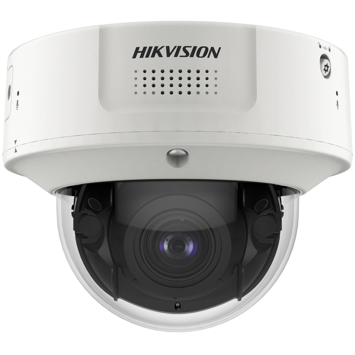 Domo IP 8 Megapixel / Lente Mot. 2.8 a 12 mm /  DARKFIGHTER / WDR 120 dB / IK10 / 30 mts IR / Conteo Facial / Detección Facial / Interior / PoE / Búsqueda por Atributos / Micrófono Integrado / Micro SD