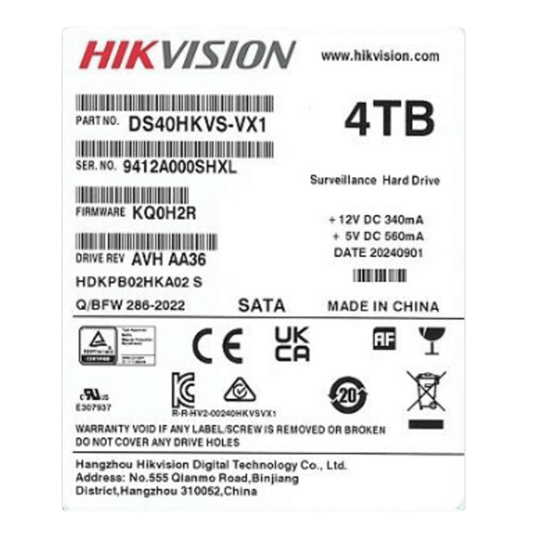 Disco Duro para Videovigilancia 3.5" 4 TB / Hikvision / 5400 RPM / SATA / Recomendado para NVRs HIKVISION