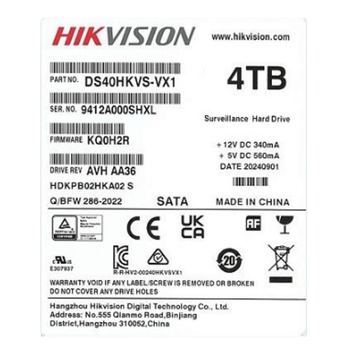 Disco Duro para Videovigilancia 3.5" 4 TB / Hikvision / 5400 RPM / SATA / Recomendado para NVRs HIKVISION
