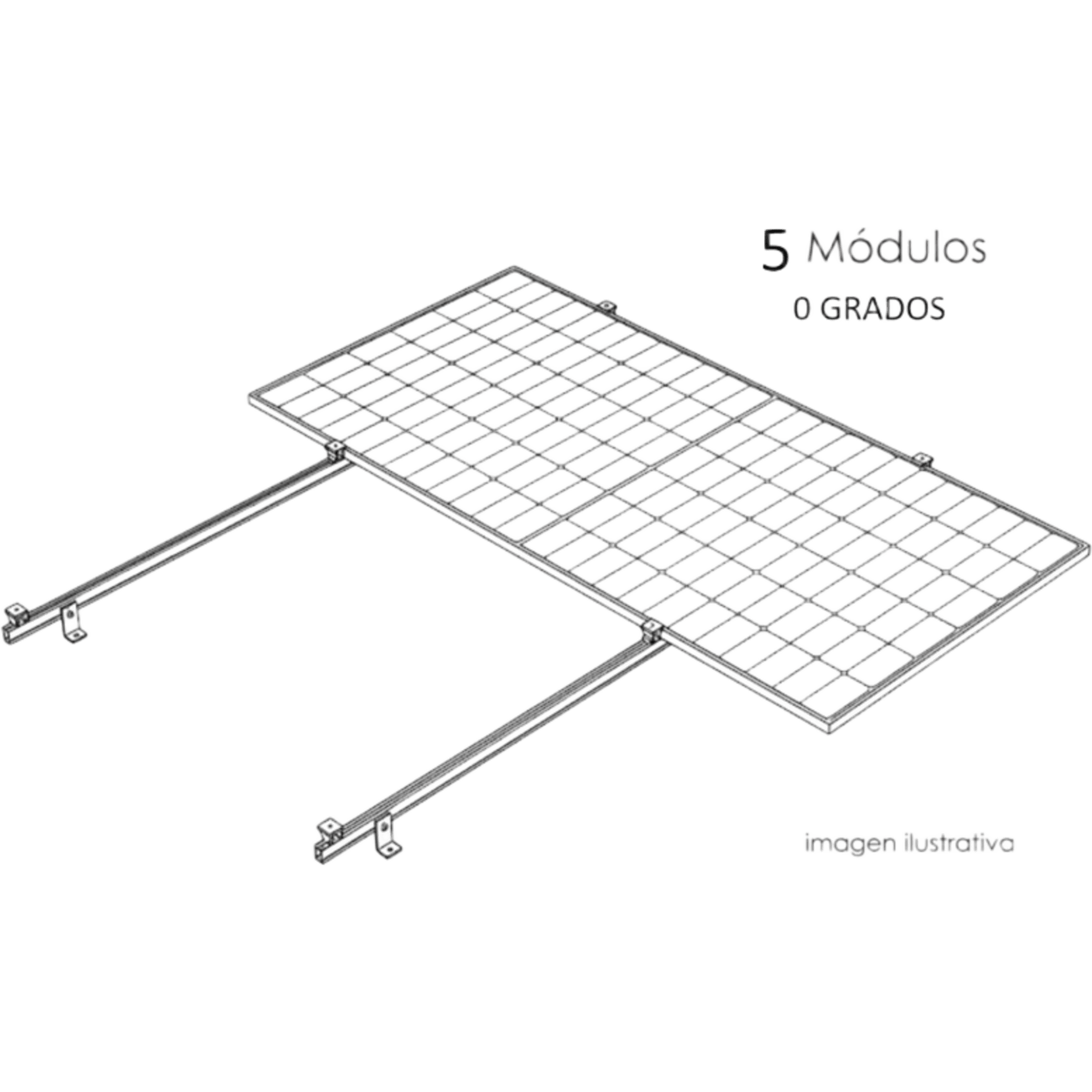 Kit Basel Sistema de Montaje Fotovoltaico Para 5 Módulos a 0° / Velocidad de Viento 170 km/h / Módulo 2.382 m x 1.134 m (7.81 ft x 3.72 ft) / Potencia 645 W