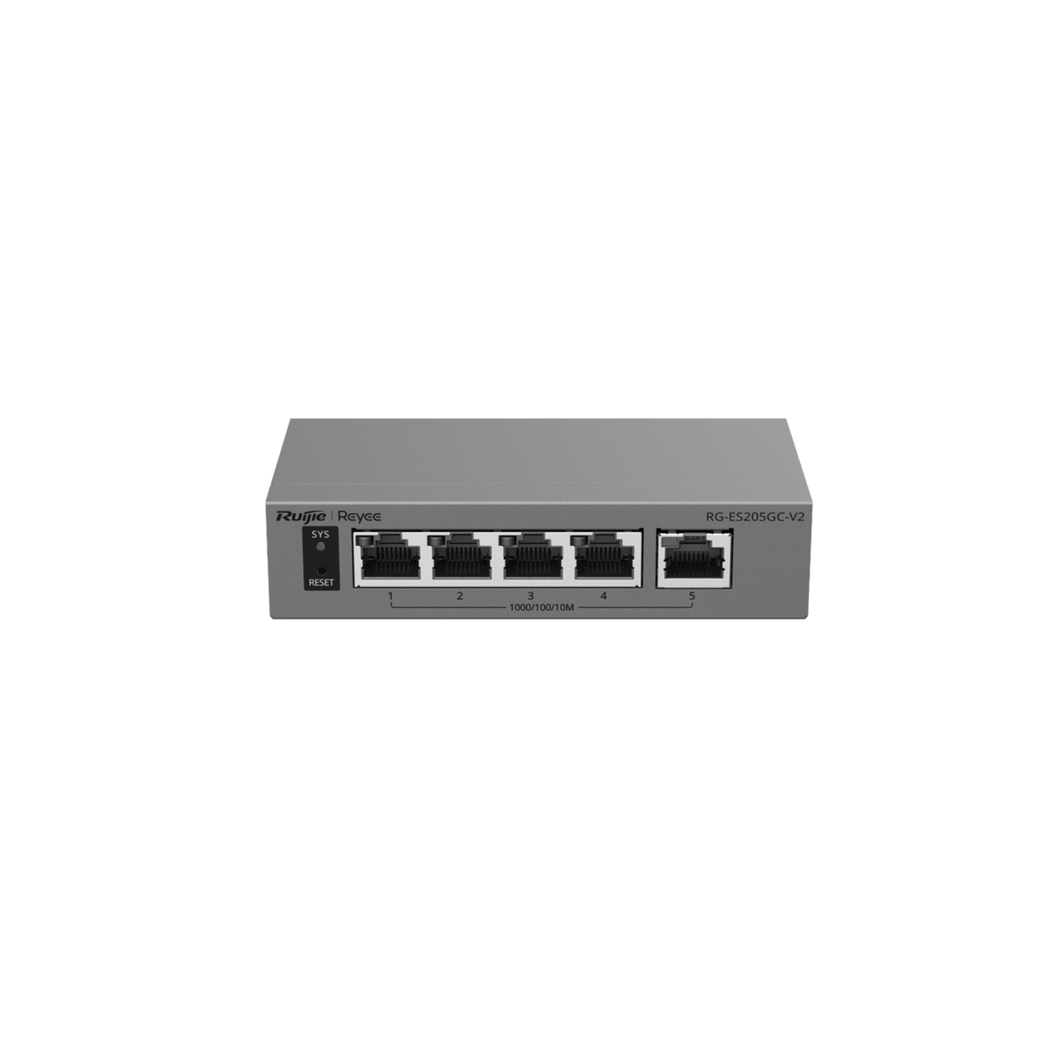 Switch Capa 2 Gestionado en la Nube / 5 Puertos Gigabit / Switching 10 Gbps / Forwarding 7.44 Mpps / Diseño sin Ventilador / Protección 6 kV / Modo CCTV de un Clic / 32 VLANs / Gabinete Metálico / Ruijie Cloud